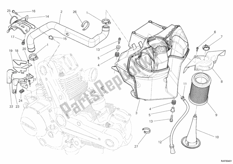 All parts for the Intake of the Ducati Monster 696 ABS USA 2012